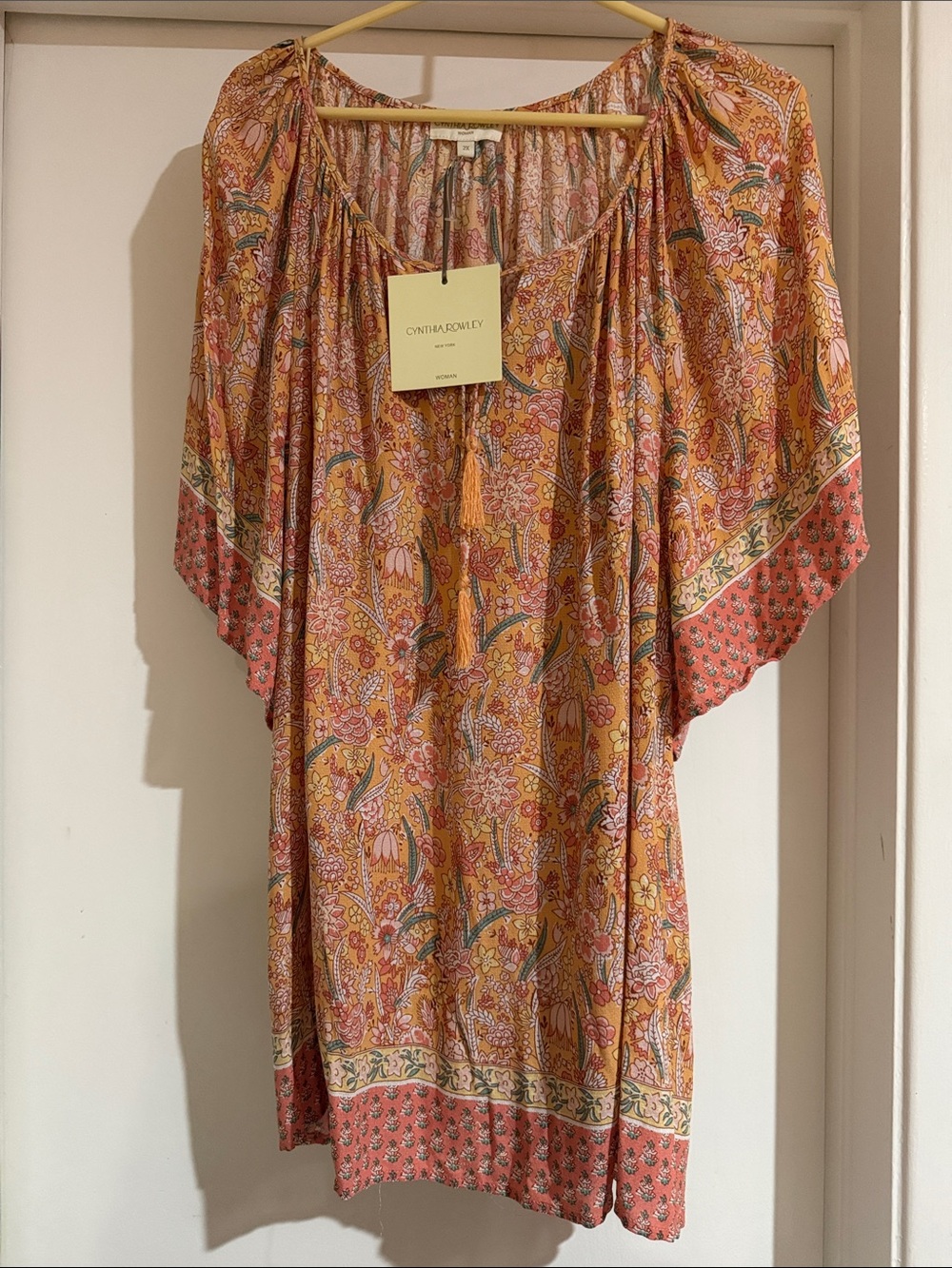 Cynthia Rowley Floral Paisley Peasant Blouse in Mustard and Coral